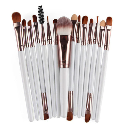 MAANGE 18-piece make-up brush set with fan-shaped tools for contouring and blending on a table