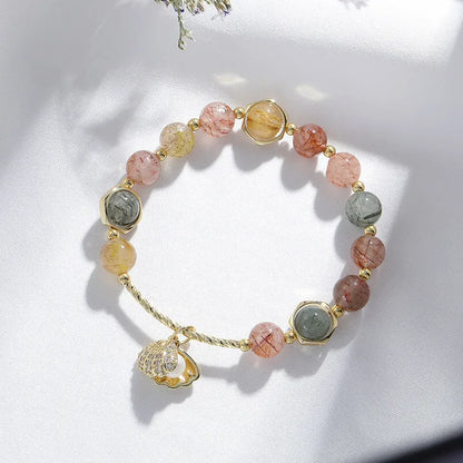 Women's cartoon style crystal bracelet with colourful hair crystal shell and red sealant flower shell designs