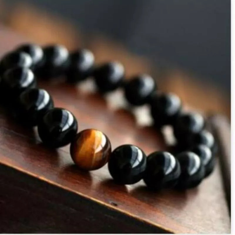 Natural Black Onyx and Tiger Eye Energy Bracelet with elastic rope