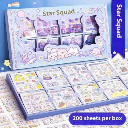 Sticker Goo Card Notebook open showing themed sticker sheets and colouring pages.