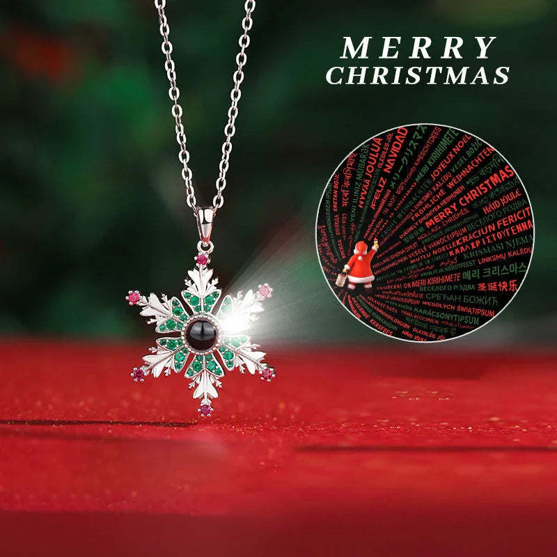 Enchanting Snowflake Projection Necklace - A Sparkling Christmas Gift for Couples