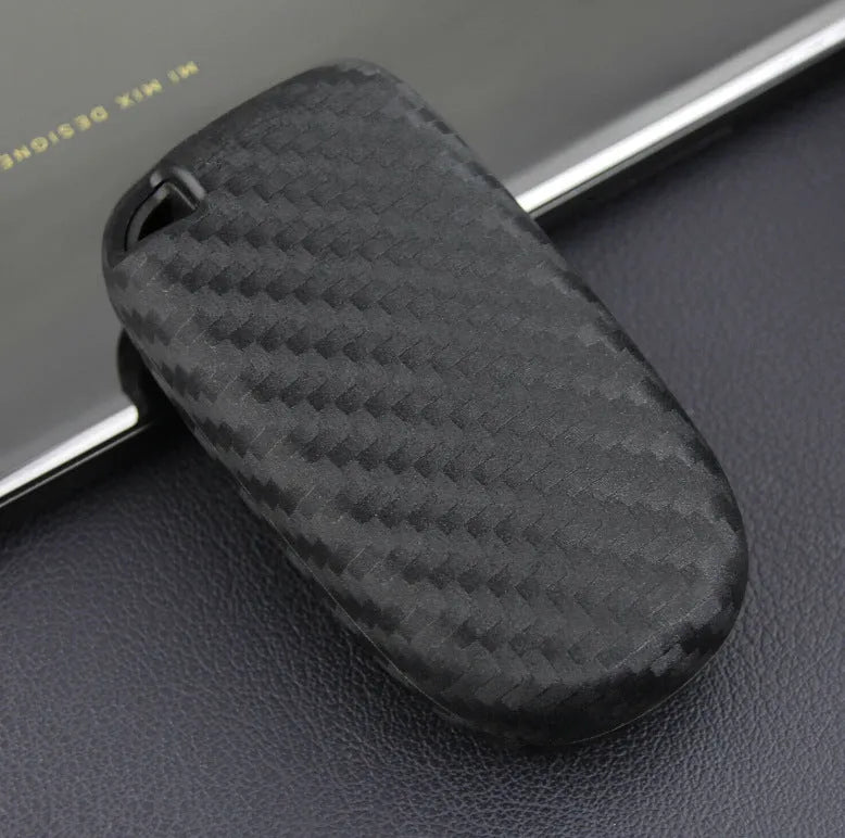 Carbon fibre texture silicone key case for Dodge Chrysler Fiat vehicles showing 2mm thickness