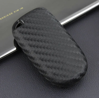 Carbon fibre texture silicone key case for Dodge Chrysler Fiat vehicles showing 2mm thickness