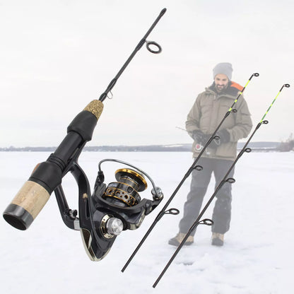 Double tip ice fishing rod with spinning wheel tackle set, 60 cm length