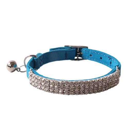 Flannel elastic buckle cat collar with gang drill pattern in six colour options, measuring 1.0cm wide by 28cm long