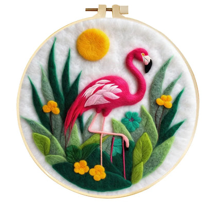 Round fabric embroidery kit with 20x20cm linen frame and wool felt for three-dimensional floral artwork
