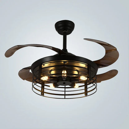 Industrial American retro ceiling fan lamp with 42-inch acrylic blades and remote control on wooden table