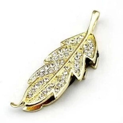 Silver crystal leaf-shaped USB flash drive with metal shell showing decorative design