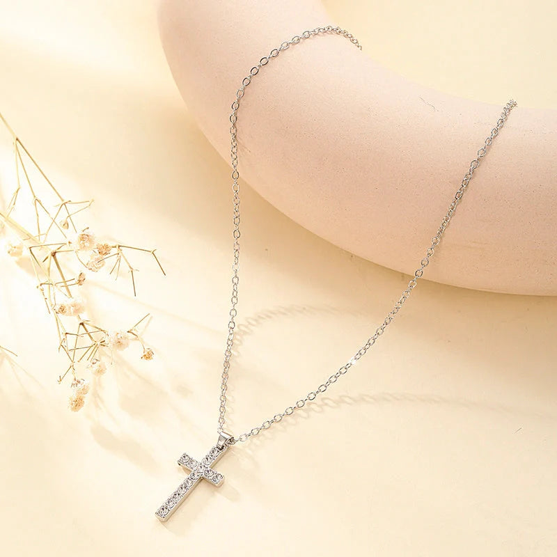 Silver Jesus Cross Necklace with geometric design on clavicle chain