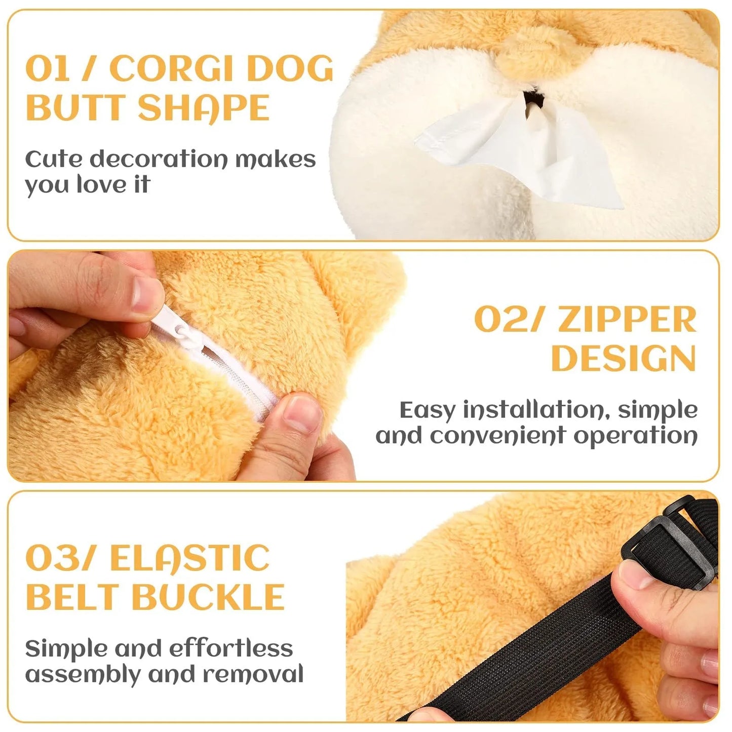 Yellow Corgi butt-shaped soft polyester tissue box cover for car sun visor