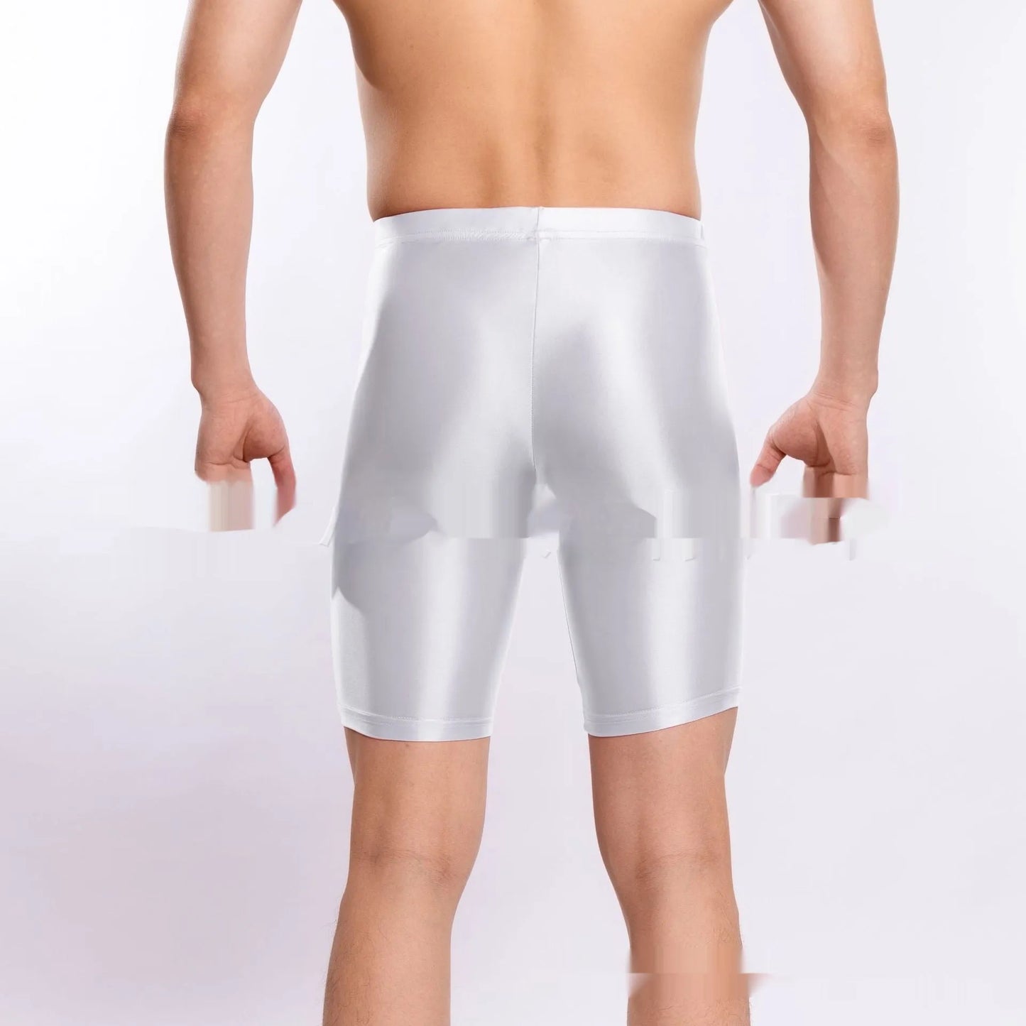 Men's plus size shiny silky nylon sports shorts displayed in multiple colours.