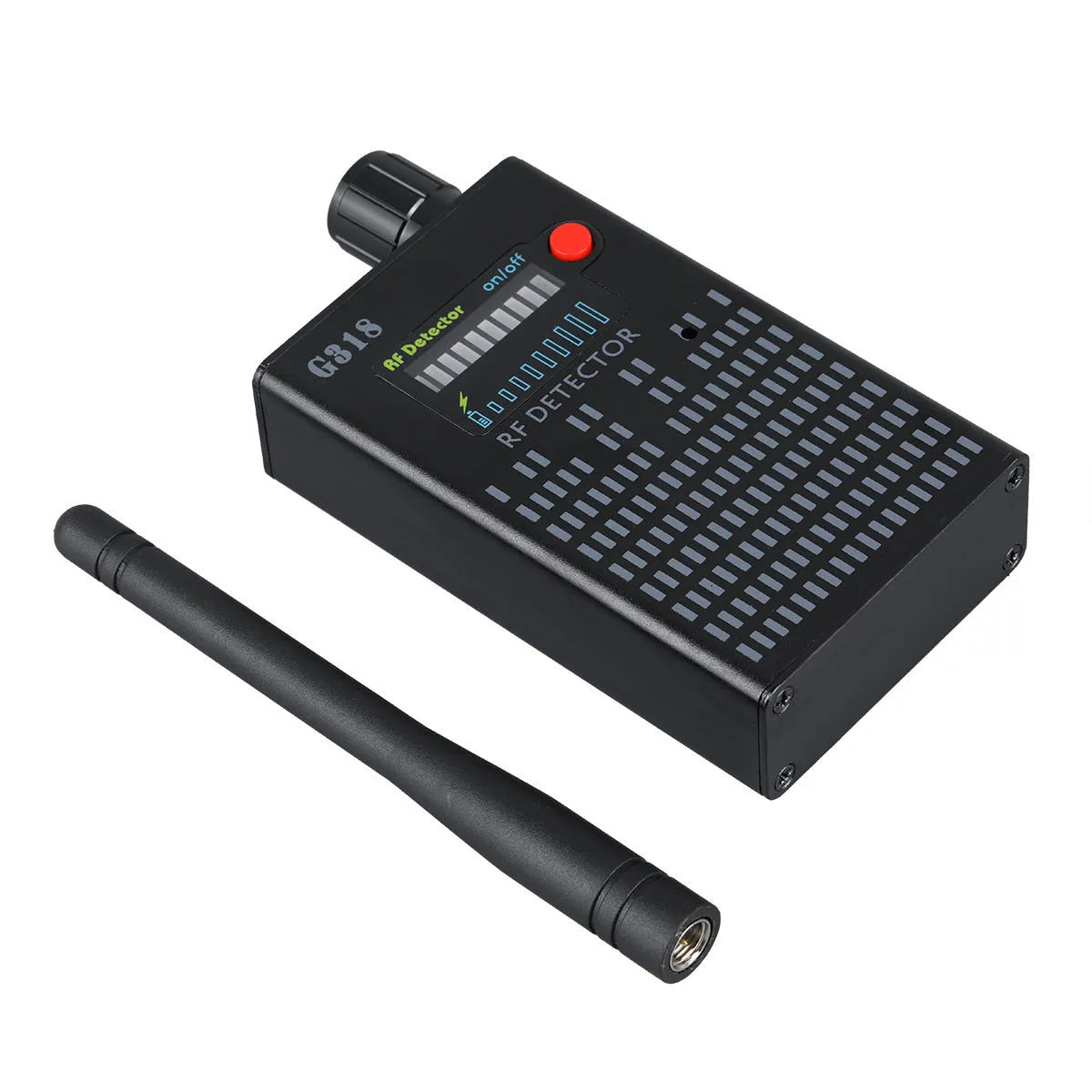 Black G318 aluminium alloy hidden camera detector for anti-theft and anti-monitoring.