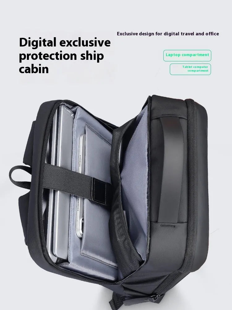 Graphite grey Oxford cloth USB business backpack with charging port and under 20-litre capacity.