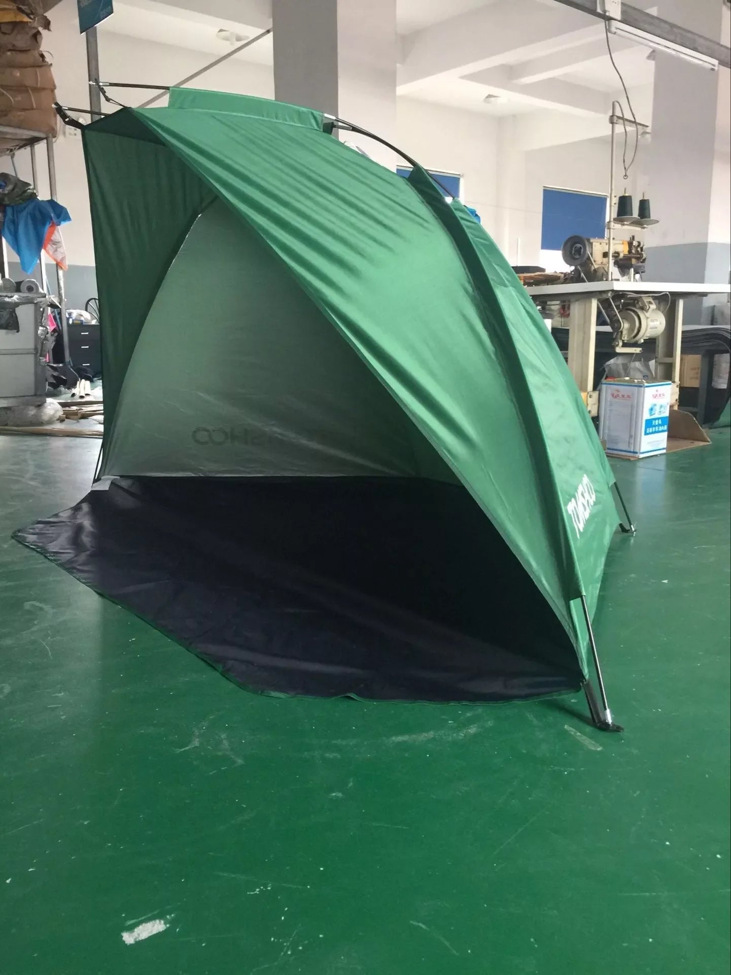Easy Camping Tent with Outdoor Sun Shade in green, blue, and camouflage colors