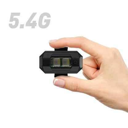 Drone strobe light with multi-colour LEDs, USB Type-C cable, and mounting tape on a ring.