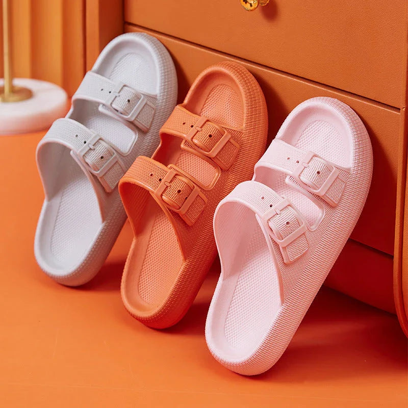 Stylish buckle slip-on platform sandals in various colors for women's summer fashion