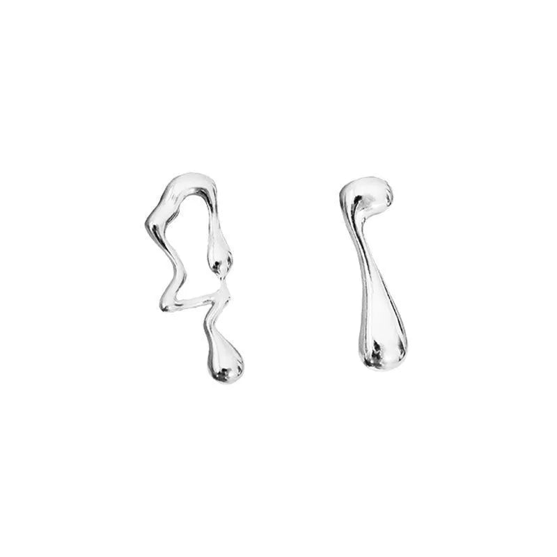 Asymmetric lava geometric silver earrings with round popular elements
