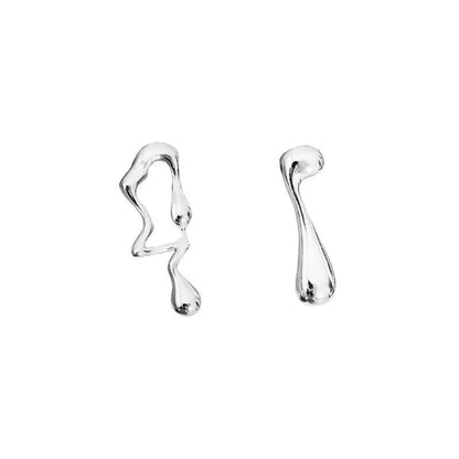 Asymmetric lava geometric silver earrings with round popular elements