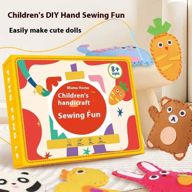 Children's Sewing Craft Kit Non-Woven Fabric Handmade Doll Puzzle 19.5x16x5cm Educational Toy With Needle Thread Beads Instruction Manual For Beginners