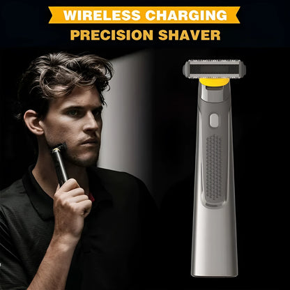 Wireless rechargeable precision shaver with stainless steel blades and LED light