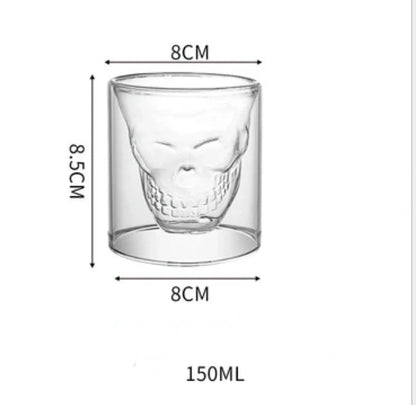 Double-layer skull design red glass whiskey glass for home bar