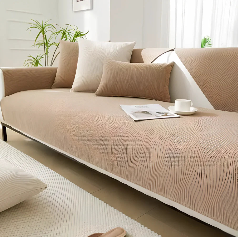 Four Seasons anti-slip sofa cover in chenille fabric with non-slip backing for leather protection