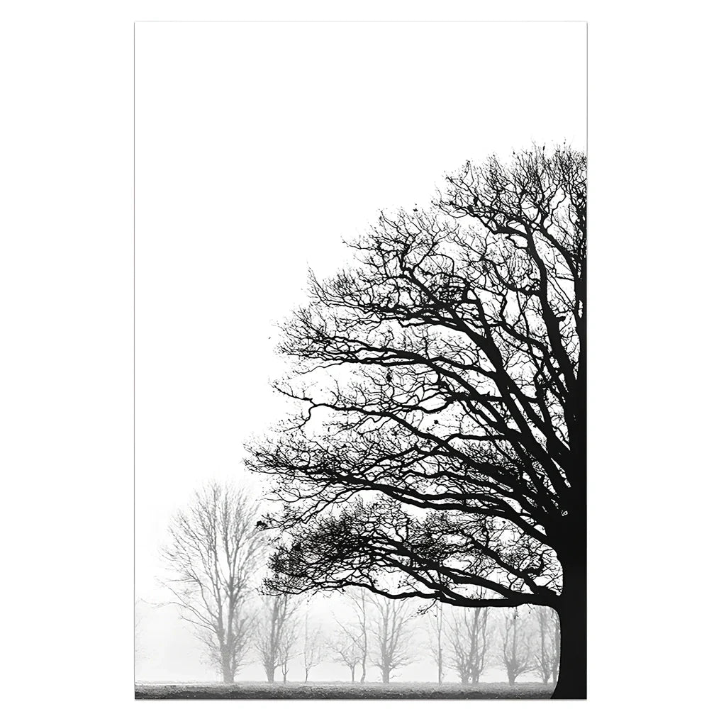 Frameless black and white winter trees canvas painting on wall, sizes 10x15cm to 70x100cm for bedroom decor