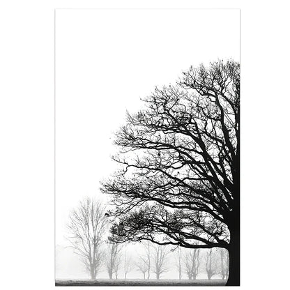 Frameless black and white winter trees canvas painting on wall, sizes 10x15cm to 70x100cm for bedroom decor