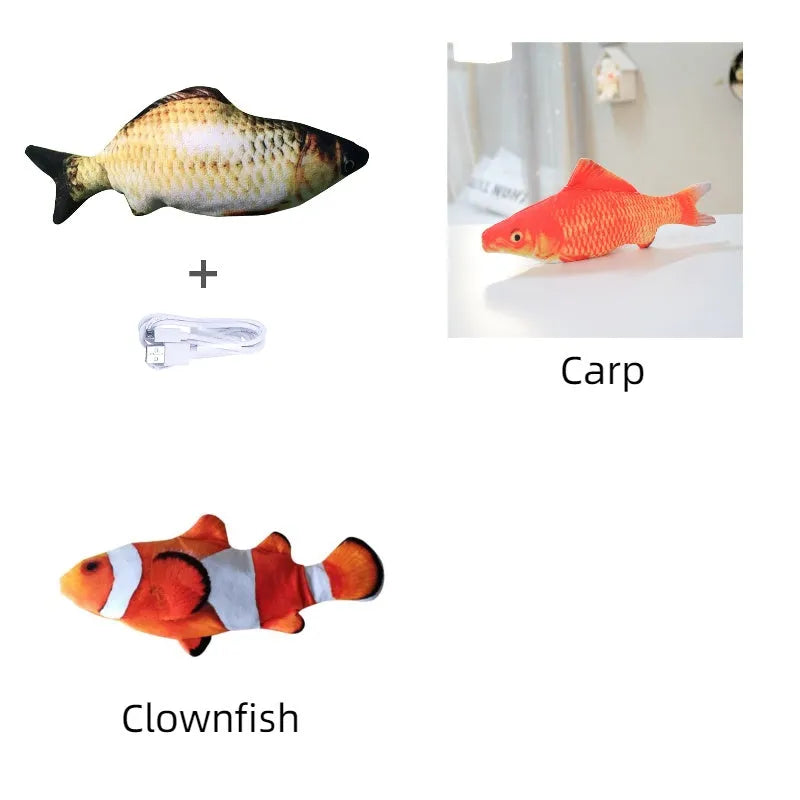 Electronic jumping fish cat toy 30cm length USB rechargeable multicolour PP material