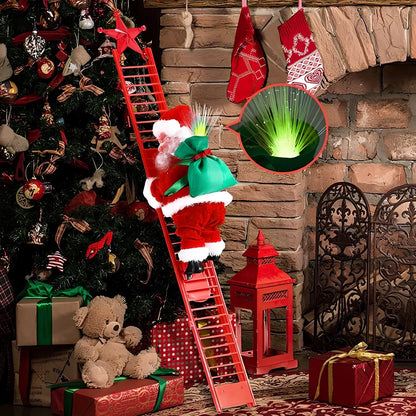 Electric Santa Claus climbing ladder decoration measuring 20cm tall with continuous motion mechanism