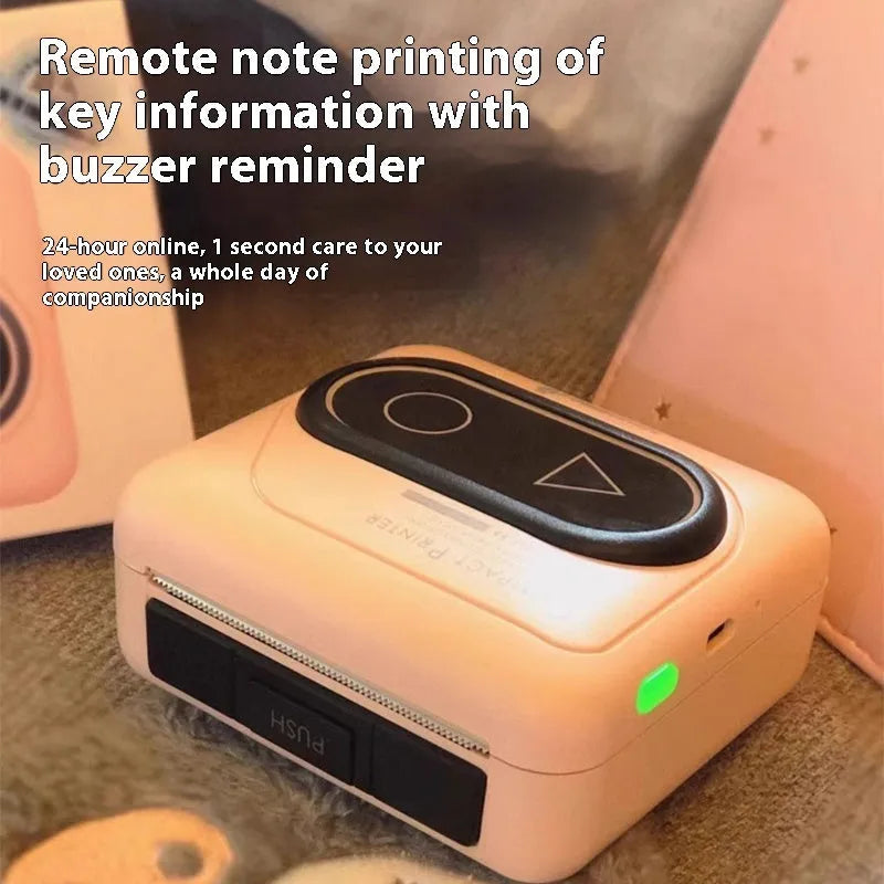 Compact Avocado Green mini Bluetooth thermal printer with mobile phone, thermal paper roll, and charging cable.