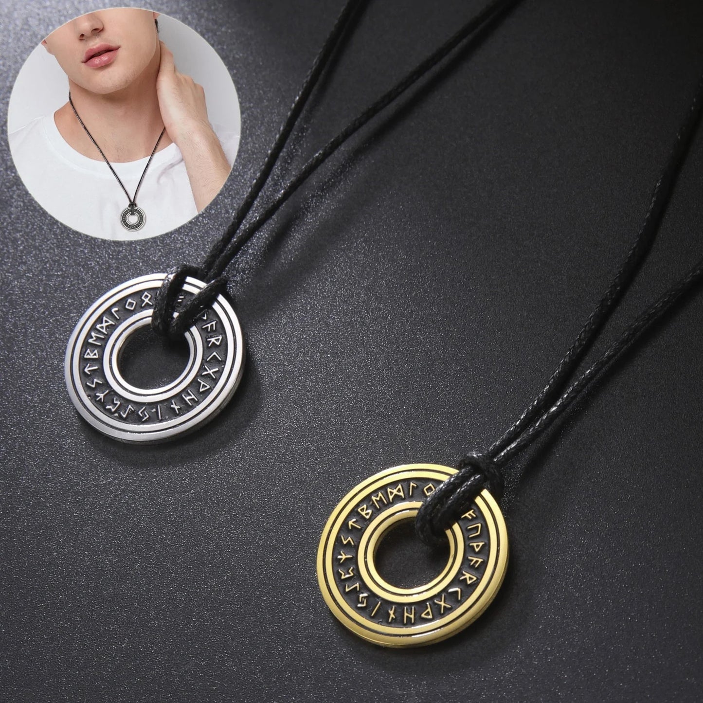 Stainless steel Norse rune necklaces with various Viking symbols and designs