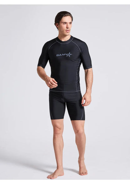 Men's blue quick-drying half sleeve swim top and pants set for swimming and snorkelling