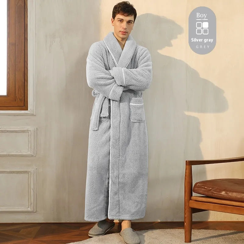 Winter flannel bathrobe with thick 301-350g/m² fabric in 2102 navy blue colour, European/American style
