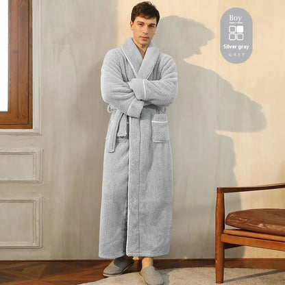 Winter flannel bathrobe with thick 301-350g/m² fabric in 2102 navy blue colour, European/American style