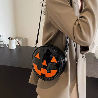 Halloween Pumpkin Small Round Bag in Orange, Black, and White