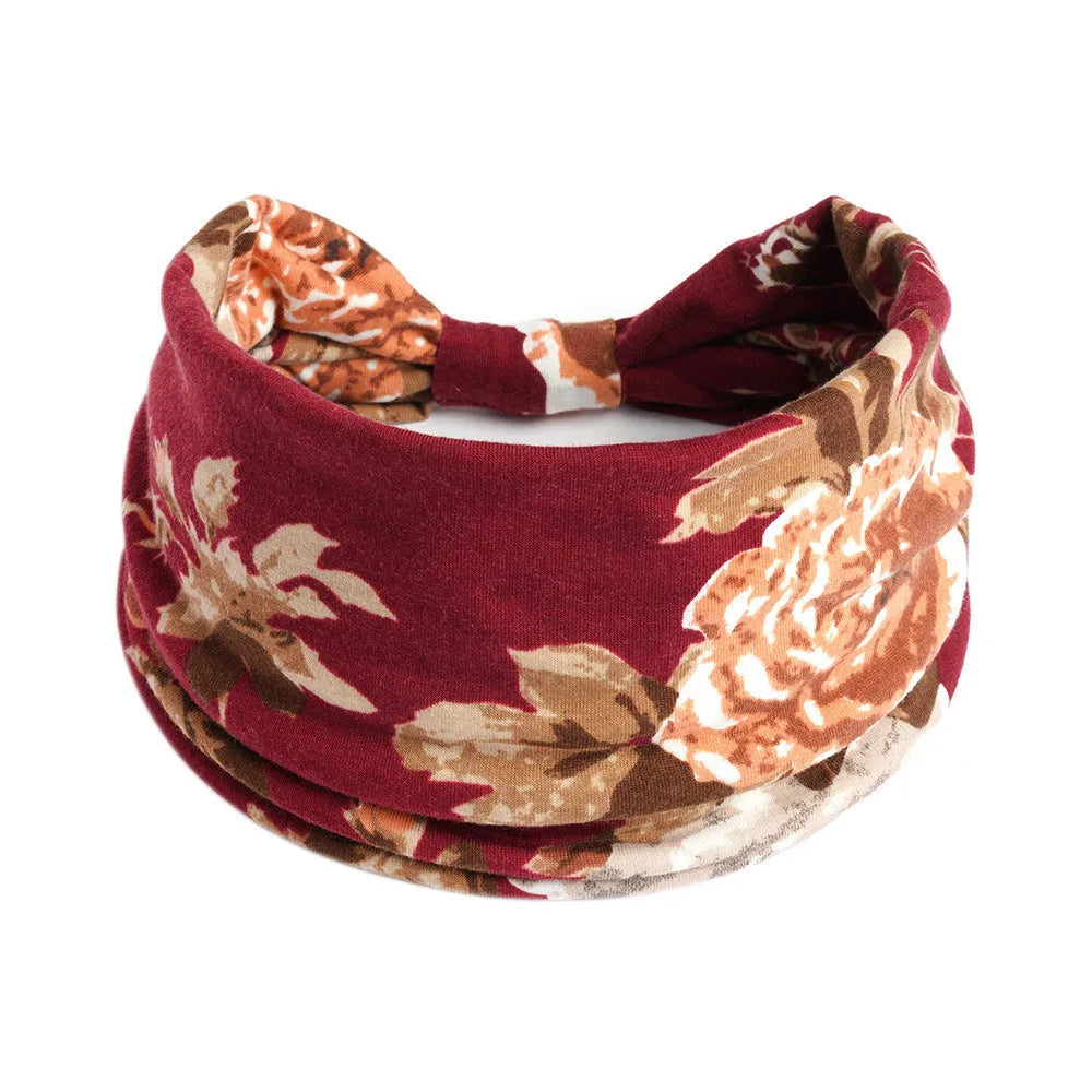 Bohemian cloth yoga sports headband with floral and polka dot patterns, available in multiple colours.