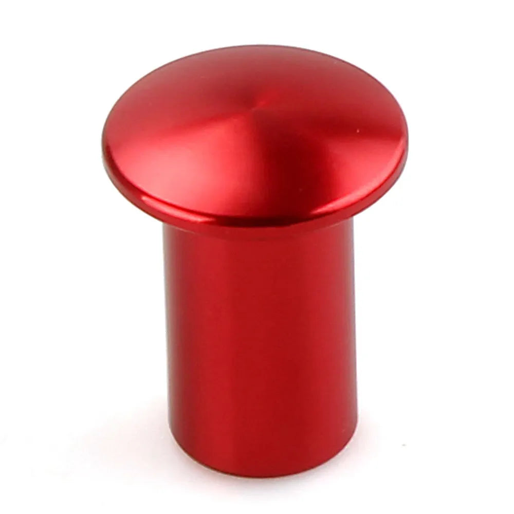Aluminium alloy hydraulic hand brake release button cap in gold, silver, black, blue, and red colours.