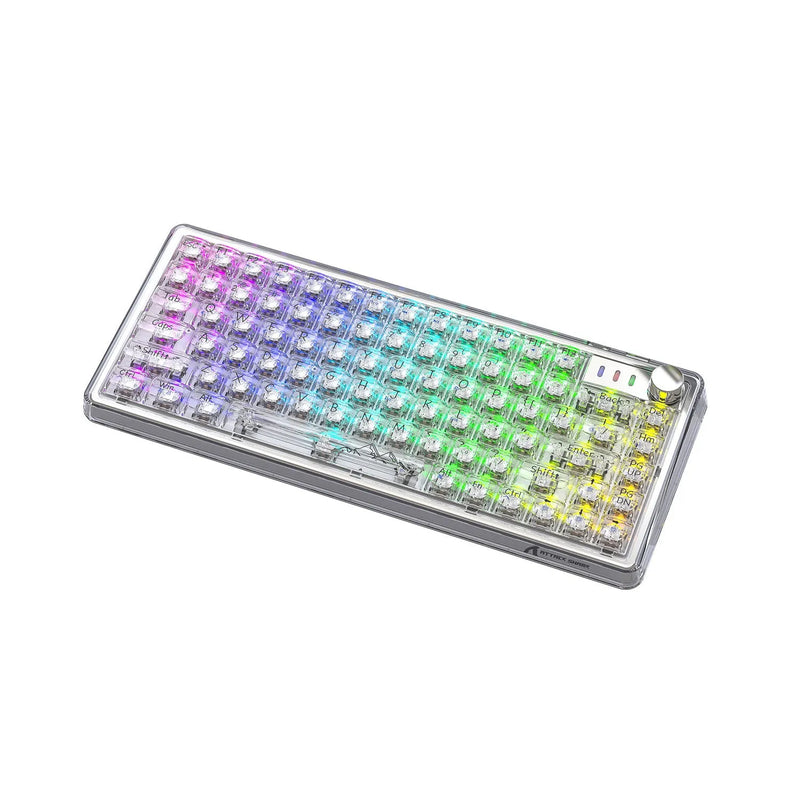 Attack Shark K75 RGB Wireless Mechanical Keyboard with transparent gasket mount design in white or black transparent PC casing featuring hot-swap switches and Bluetooth connectivity for gaming and typing