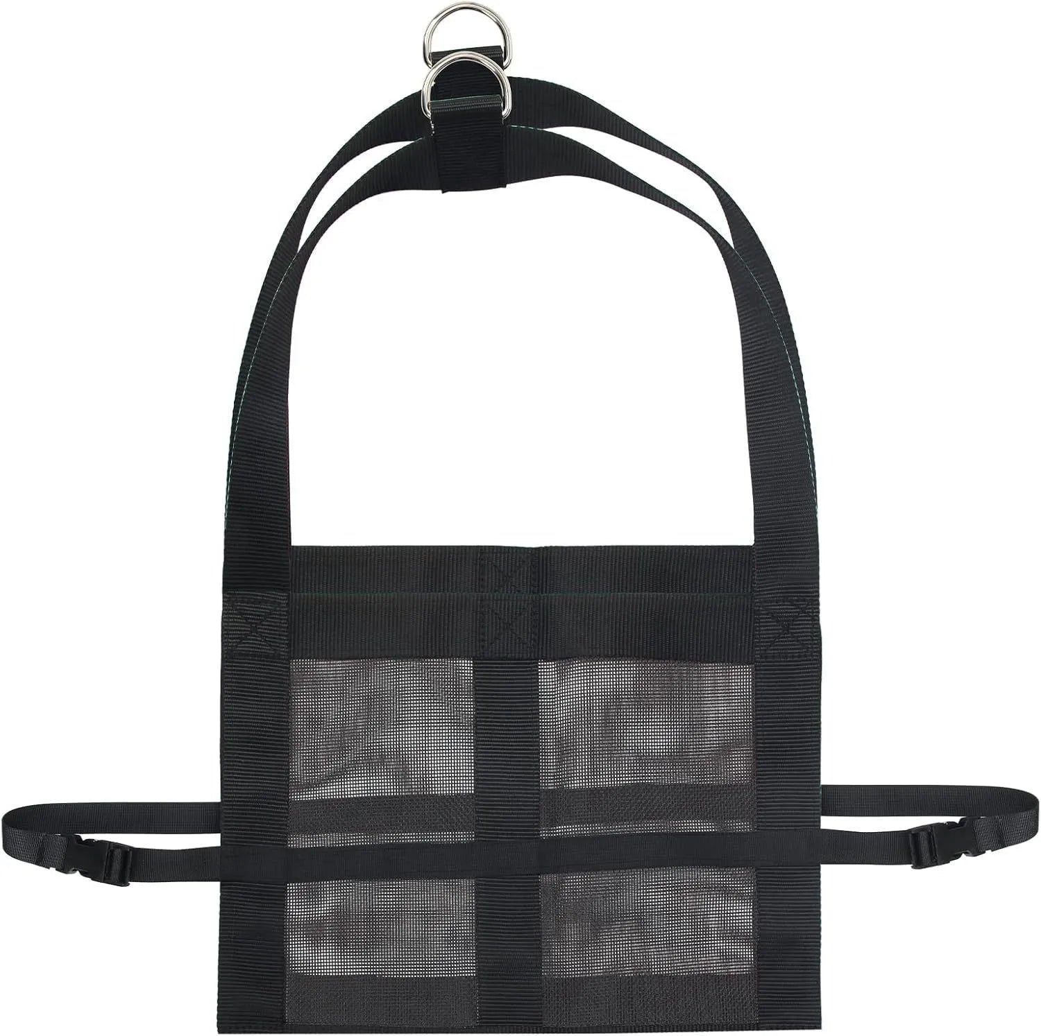 Black ripstop nylon animal weighing sling with adjustable handles for calves and large dogs