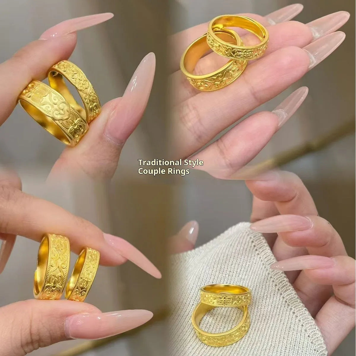 Adjustable brass couple ring with lotus flower shape and double happiness character, men's and women's style