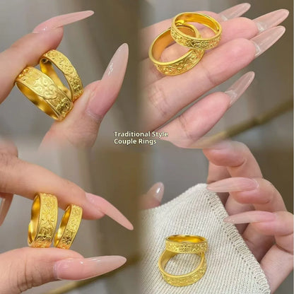 Adjustable brass couple ring with lotus flower shape and double happiness character, men's and women's style