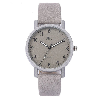 Stylish quartz watch with simple numeric dial, stainless steel clasp, and PU leather strap in various colors