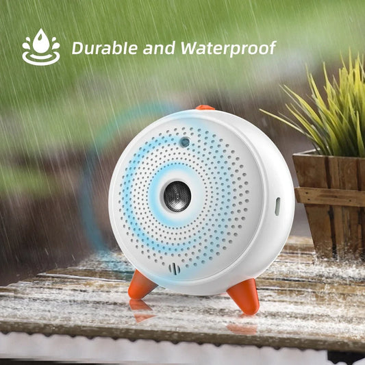 White ultrasonic bark control device with USB charging port and compact 8.5cm width design