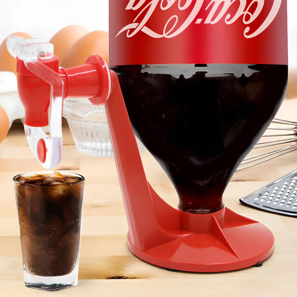 Red automatic beverage dispenser gadget measuring 15cm tall with universal bottle fitting