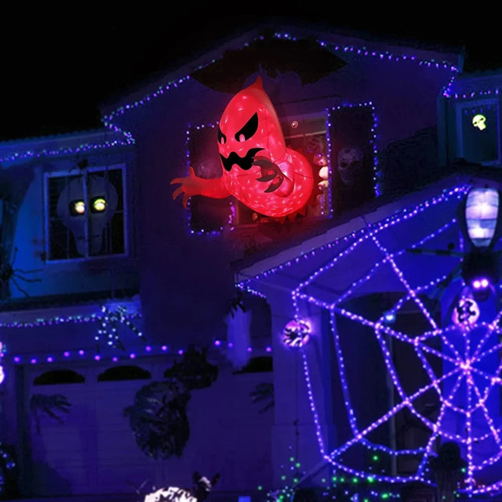 1.4m tall white inflatable Halloween ghost decoration floating outdoors, polyester material, anchored for garden use