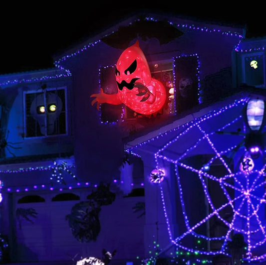 1.4m tall white inflatable Halloween ghost decoration floating outdoors, polyester material, anchored for garden use