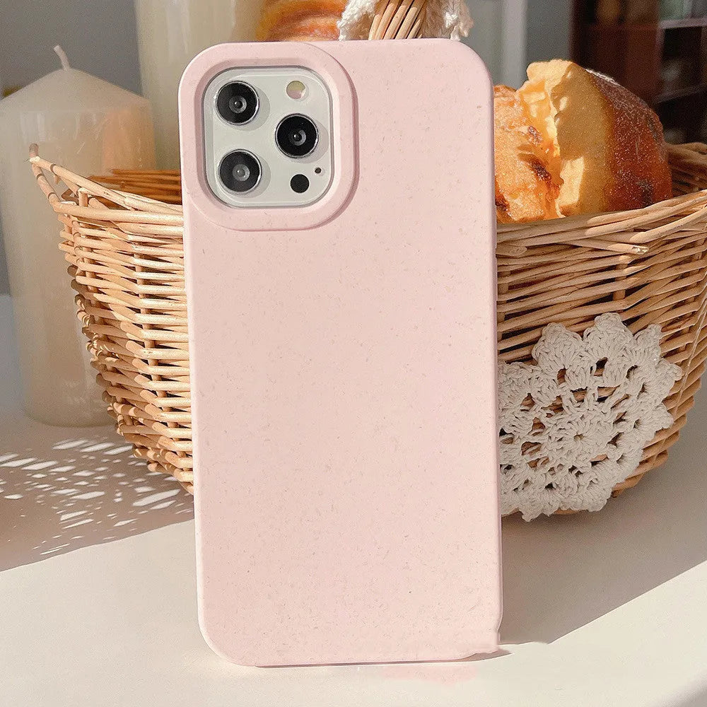Wheat straw biodegradable phone case for Apple iPhone showing natural fibre texture and colour options