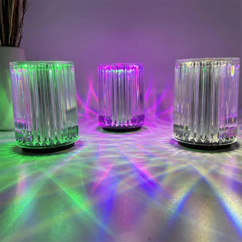 Elegant acrylic LED desk lamp with color-changing RGB lights, modern design, and touch or remote control lighting adjustments