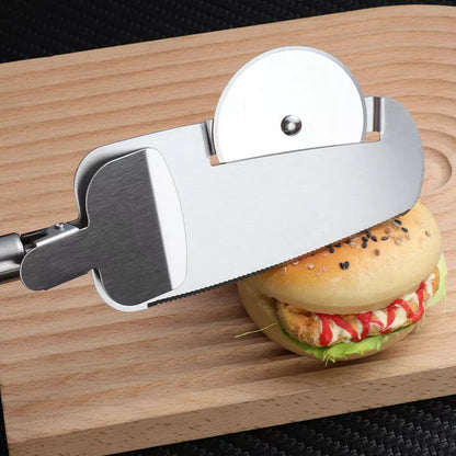 3-in-1 stainless steel pizza cutter with hanging holes for easy storage